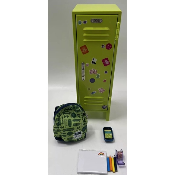 American Girl Other - American Girl Doll Lime Green School Locker RETIRED Backpack School Supplies AG